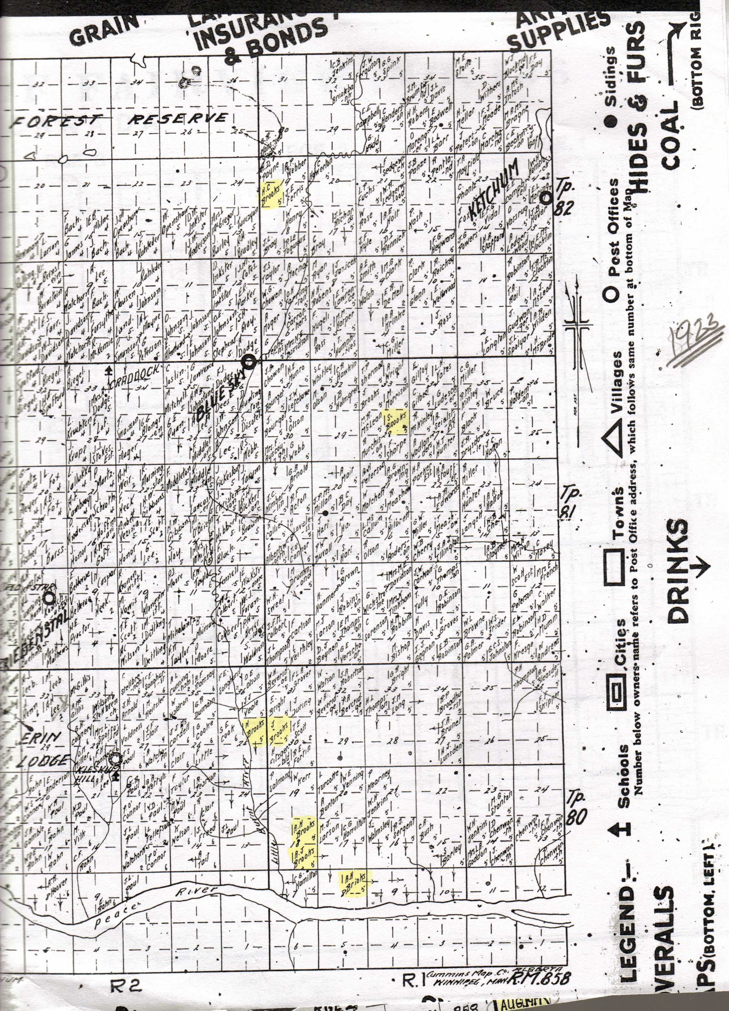 Homestead Map of 1923 for Peace River